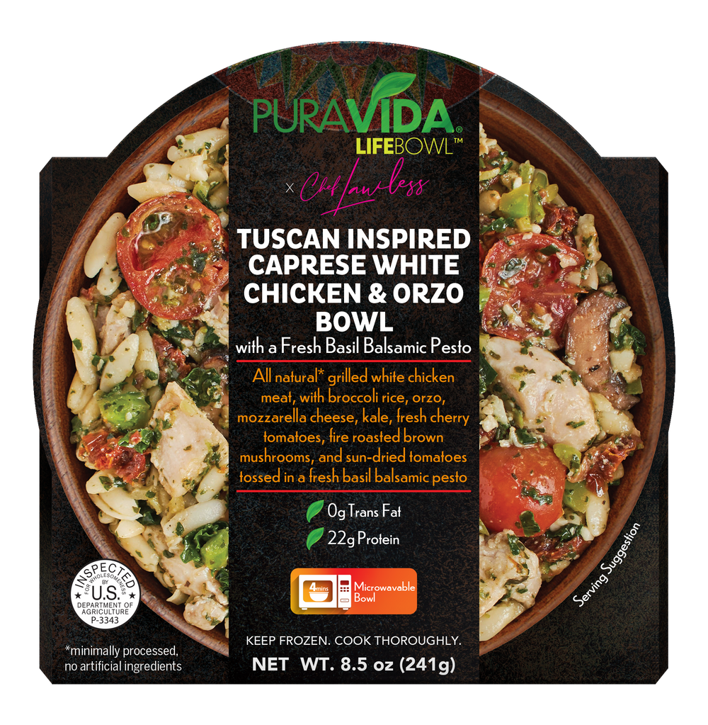 Tuscan Caprese Chicken & Orzo Bowl With A Fresh Basil Balsamic Pesto